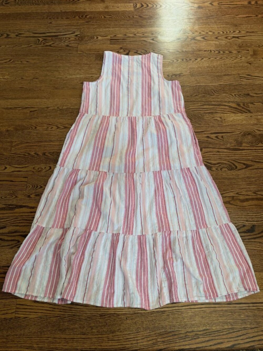 J. Jill Ibiza Maxi Dress Small Petite Sleeveless Tiered Boho Pink Striped V-Neck - Picture 2 of 9